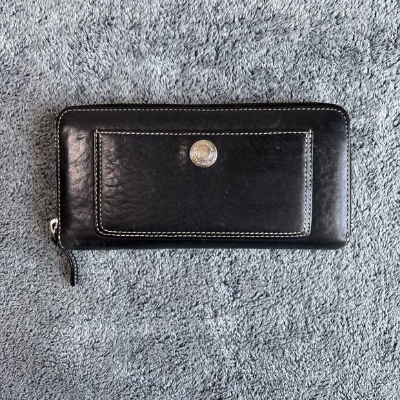 Coach Handbags - Coach Chelsea Leather Accordion Zip Around Logo Organizer Wallet Black & Purple
